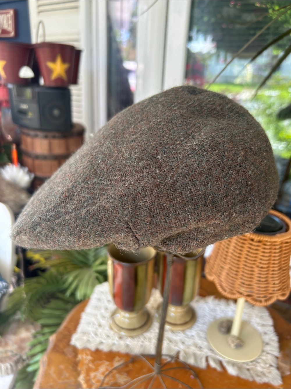 Vintage Stetson Brown Wool Tweed Flat Cap Driving Hat Size L 7 3/8